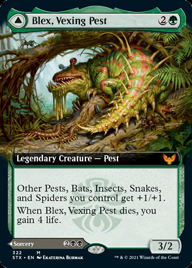 Blex, Vexing Pest // Search for Blex (Extended Art) [Strixhaven: School of Mages] - Evolution TCG