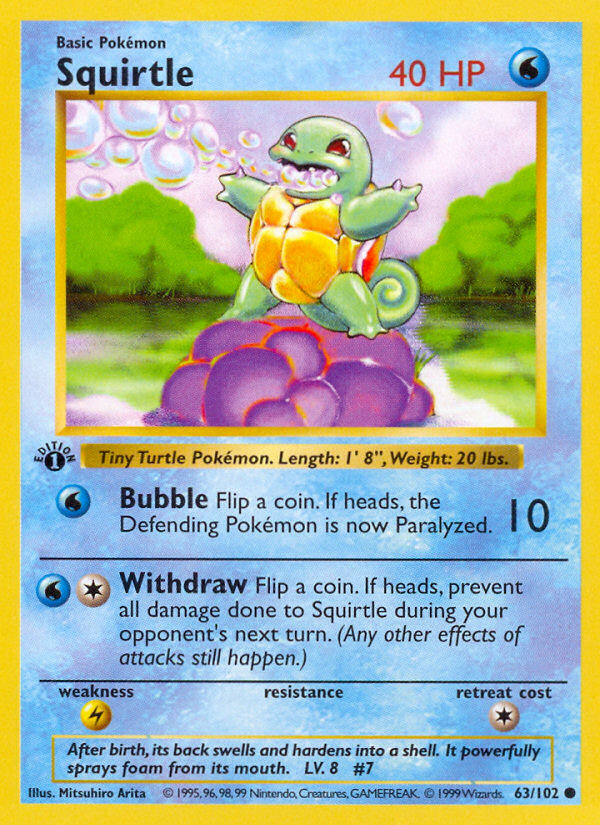 Squirtle (63/102) (Shadowless) [Base Set 1st Edition] - Evolution TCG
