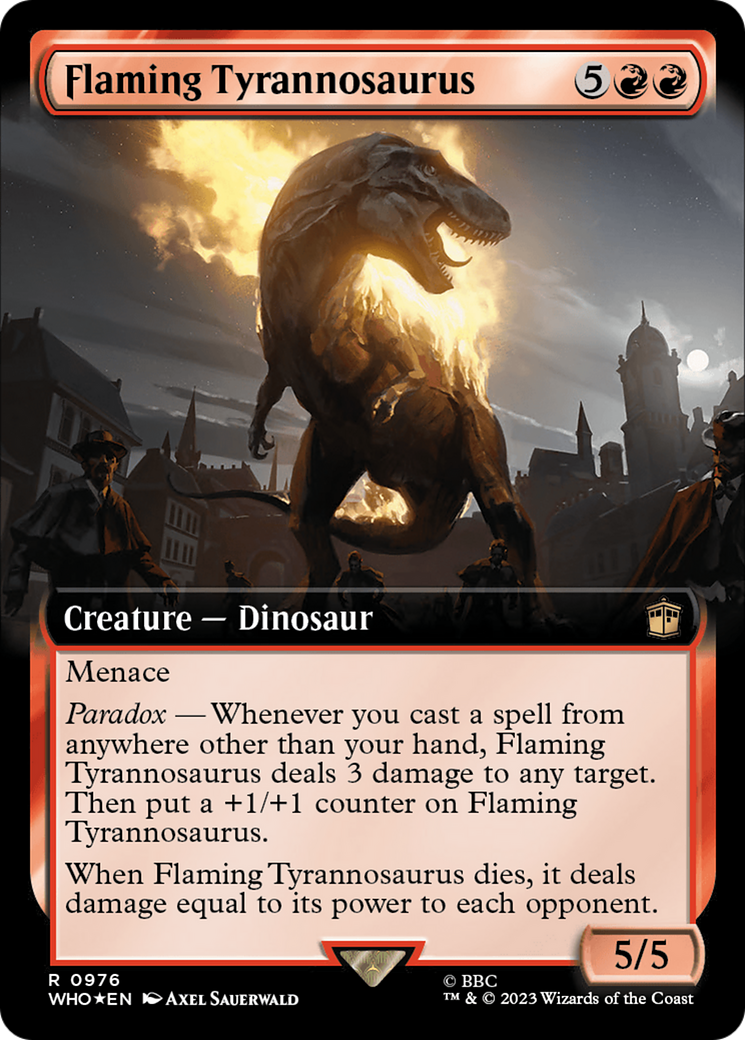Flaming Tyrannosaurus (Extended Art) (Surge Foil) [Doctor Who] - Evolution TCG