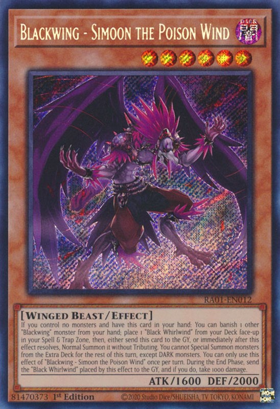 Blackwing - Simoon the Poison Wind [RA01-EN012] Secret Rare - Evolution TCG