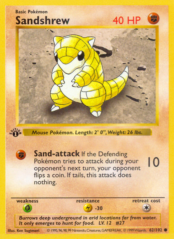 Sandshrew (62/102) (Shadowless) [Base Set 1st Edition] - Evolution TCG