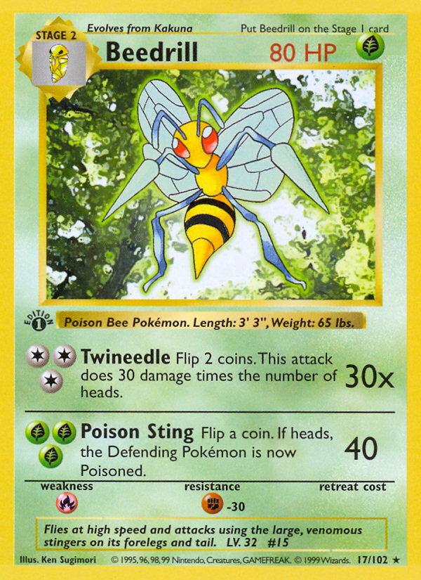 Beedrill (17/102) (Shadowless) [Base Set 1st Edition] - Evolution TCG