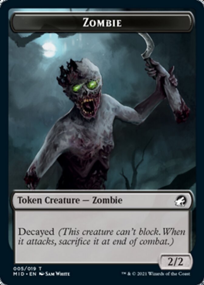 Zombie (005) // Wrenn and Seven Emblem Double-Sided Token [Innistrad: Midnight Hunt Tokens] - Evolution TCG