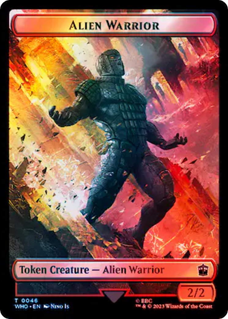 Alien // Alien Warrior Double-Sided Token (Surge Foil) [Doctor Who Tokens] - Evolution TCG