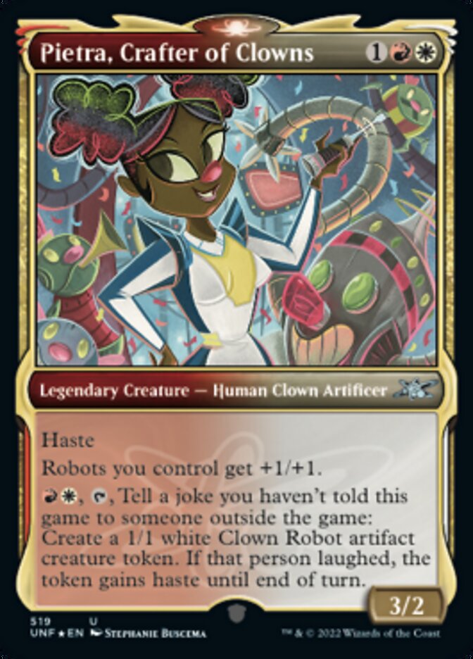 Pietra, Crafter of Clowns (Showcase) (Galaxy Foil) [Unfinity] - Evolution TCG