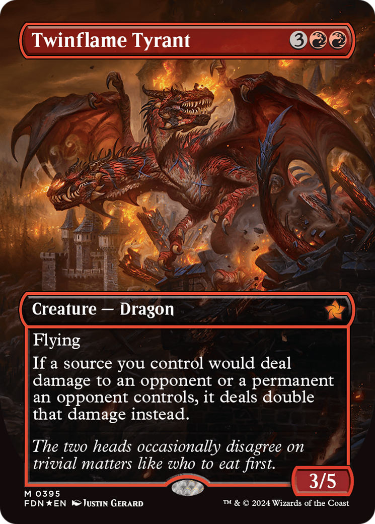 Twinflame Tyrant (Borderless) (Mana Foil) [Foundations] - Evolution TCG