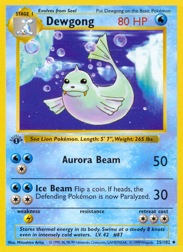 Dewgong (25/102) (Shadowless) [Base Set 1st Edition] - Evolution TCG