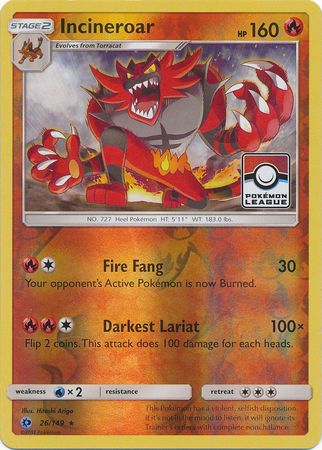 Incineroar (26/149) (League Promo) [Sun & Moon: Base Set] - Evolution TCG