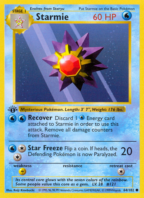 Starmie (64/102) (Shadowless) [Base Set 1st Edition] - Evolution TCG
