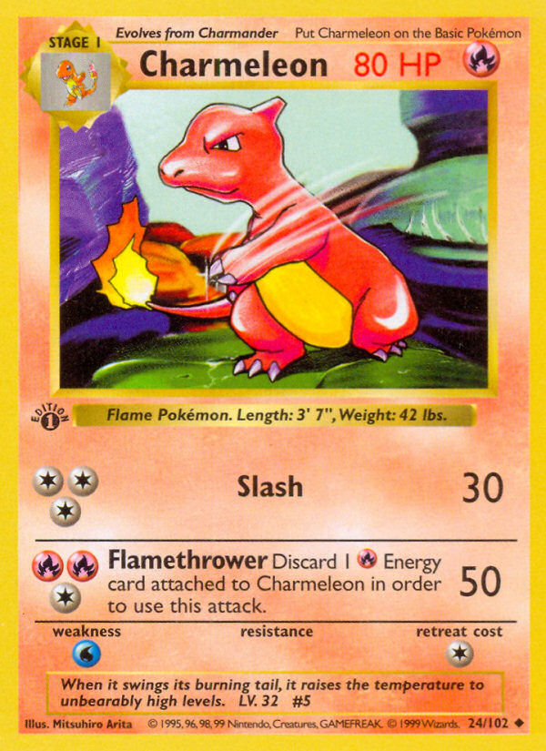 Charmeleon (24/102) (Shadowless) [Base Set 1st Edition] - Evolution TCG