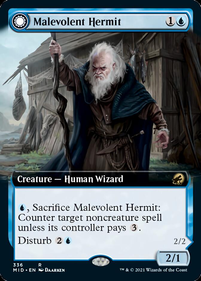 Malevolent Hermit // Benevolent Geist (Extended Art) [Innistrad: Midnight Hunt] - Evolution TCG