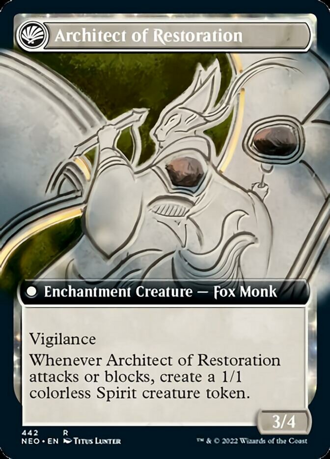 The Restoration of Eiganjo // Architect of Restoration (Extended Art) [Kamigawa: Neon Dynasty] - Evolution TCG