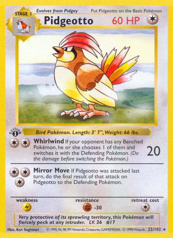 Pidgeotto (22/102) (Shadowless) [Base Set 1st Edition] - Evolution TCG