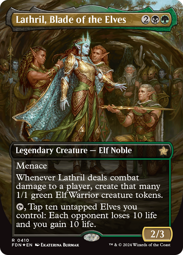 Lathril, Blade of the Elves (Borderless) (Mana Foil) [Foundations] - Evolution TCG
