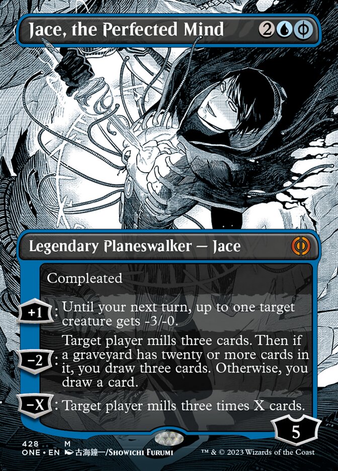 Jace, the Perfected Mind (Borderless Manga Step-and-Compleat Foil) [Phyrexia: All Will Be One] - Evolution TCG