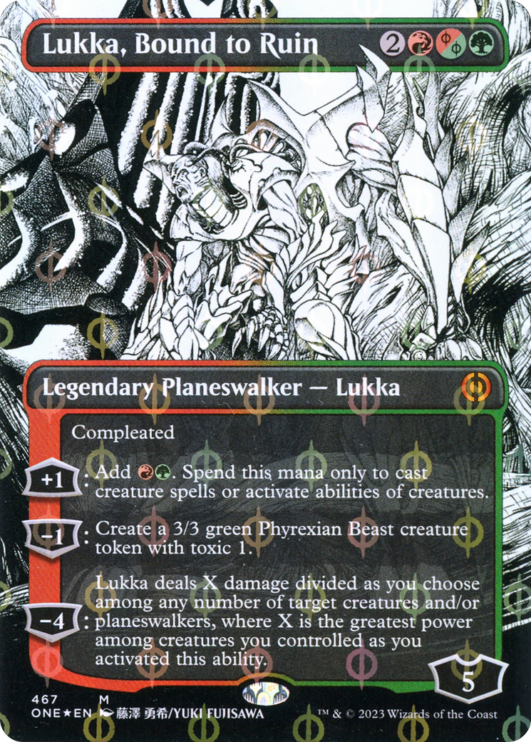 Lukka, Bound to Ruin (Borderless Manga Step-and-Compleat Foil) [Phyrexia: All Will Be One] - Evolution TCG