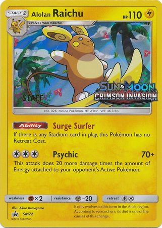 Alolan Raichu (SM72) (Staff Prerelease Promo) [Sun & Moon: Black Star Promos] - Evolution TCG