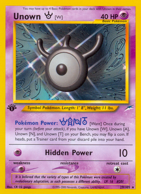 Unown [W] (29/105) [Neo Destiny 1st Edition] - Evolution TCG