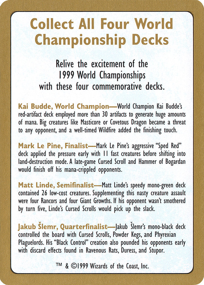 1999 World Championships Ad [World Championship Decks 1999] - Evolution TCG