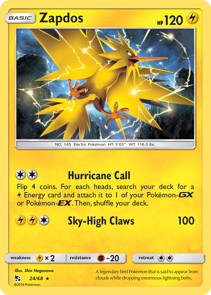 Zapdos (24/68) [Sun & Moon: Hidden Fates] - Evolution TCG