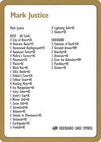 1996 Mark Justice Decklist Card [World Championship Decks] - Evolution TCG