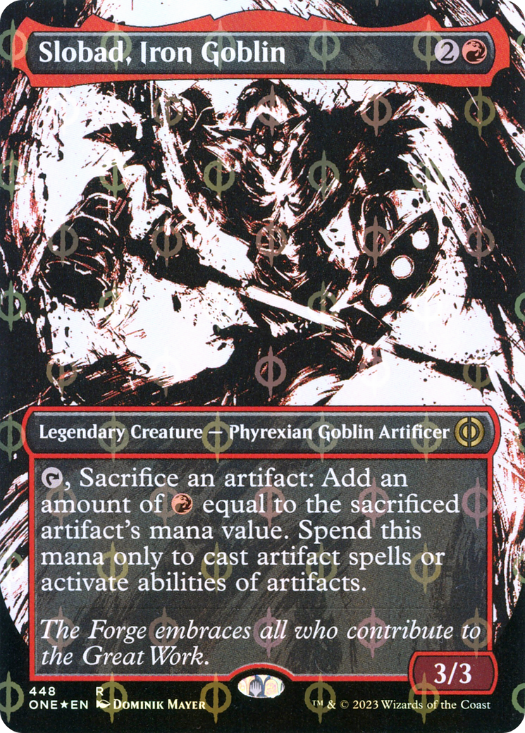 Slobad, Iron Goblin (Borderless Ichor Step-and-Compleat Foil) [Phyrexia: All Will Be One] - Evolution TCG