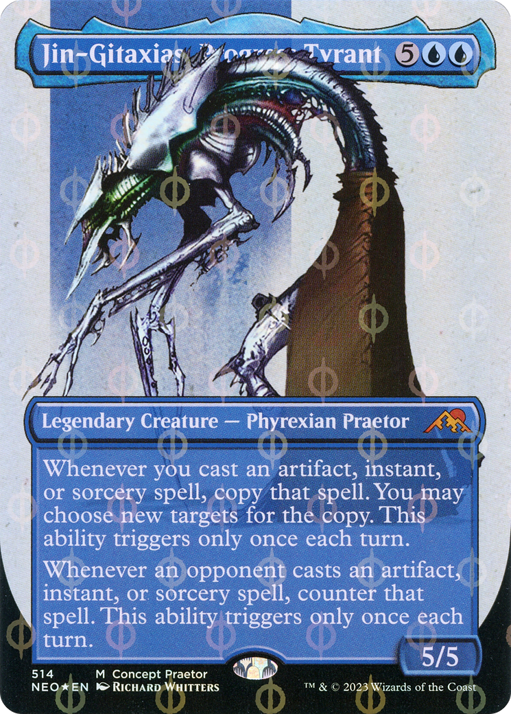 Jin-Gitaxias, Progress Tyrant (Borderless Concept Praetors Step-and-Compleat Foil) [Phyrexia: All Will Be One] - Evolution TCG