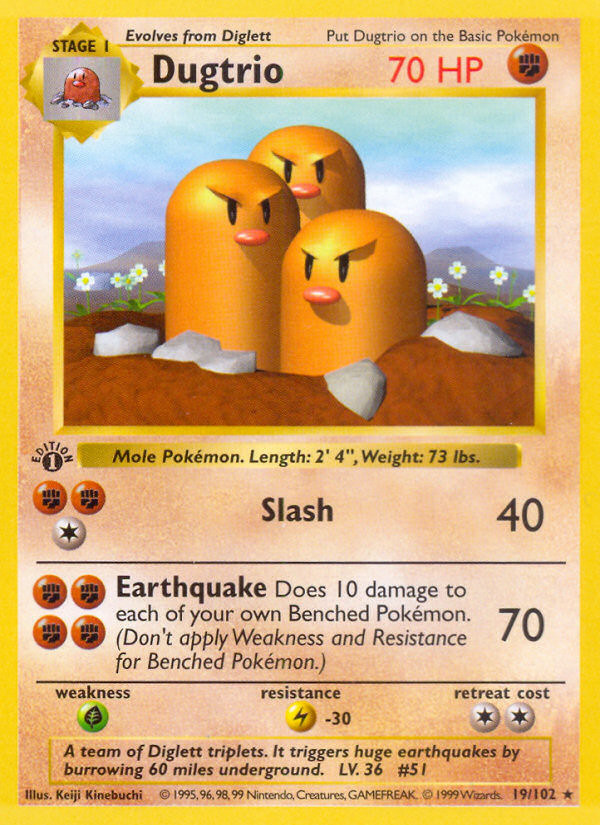 Dugtrio (19/102) (Shadowless) [Base Set 1st Edition] - Evolution TCG
