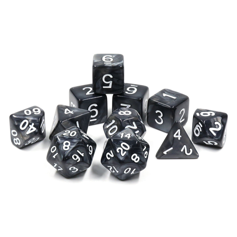 A&H Dice: Pearl - Black - Poly 11 Die Set - Evolution TCG