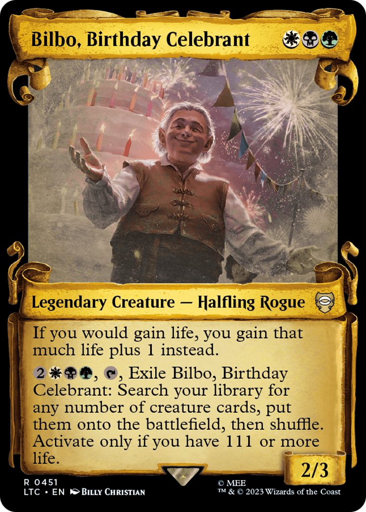 Bilbo, Birthday Celebrant [The Lord of the Rings: Tales of Middle-Earth Commander Showcase Scrolls] - Evolution TCG