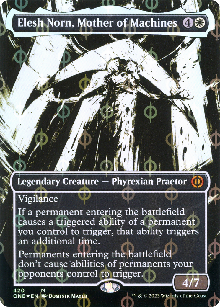 Elesh Norn, Mother of Machines (Borderless Ichor Step-and-Compleat Foil) [Phyrexia: All Will Be One] - Evolution TCG