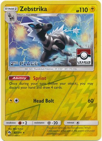 Zebstrika (82/214) (League Promo 2nd Place) [Sun & Moon: Lost Thunder] - Evolution TCG