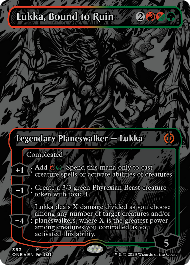 Lukka, Bound to Ruin (Oil Slick Raised Foil) [Phyrexia: All Will Be One] - Evolution TCG