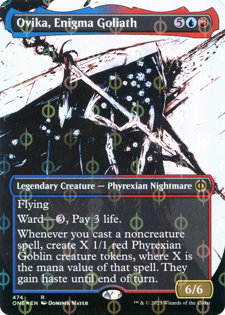 Ovika, Enigma Goliath (Borderless Ichor Step-and-Compleat Foil) [Phyrexia: All Will Be One] - Evolution TCG