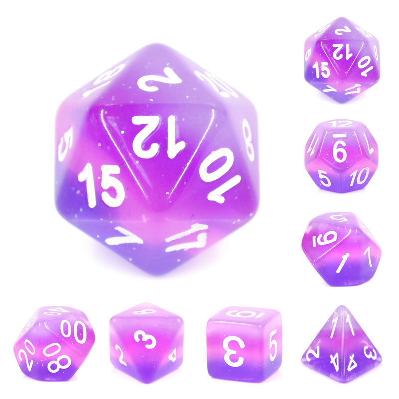 A&H Dice: Transparent - Purple Layer - Poly 7 Die Set - Evolution TCG