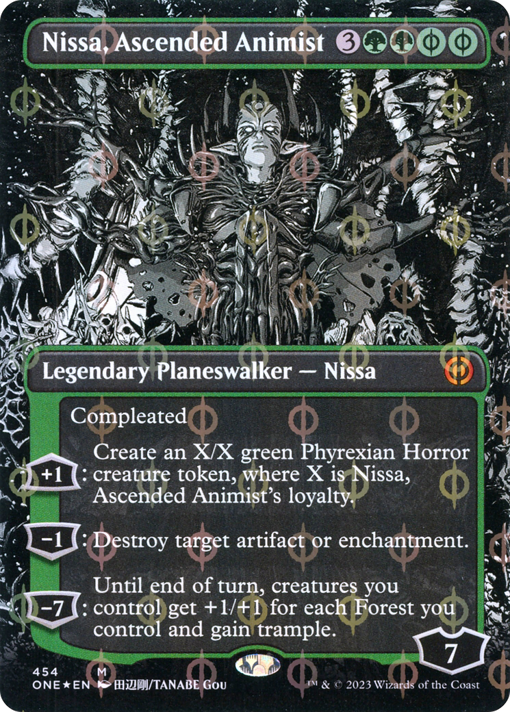 Nissa, Ascended Animist (Borderless Manga Step-and-Compleat Foil) [Phyrexia: All Will Be One] - Evolution TCG