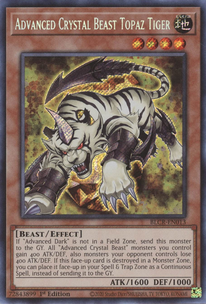 Advanced Crystal Beast Topaz Tiger [BLCR-EN013] Secret Rare - Evolution TCG