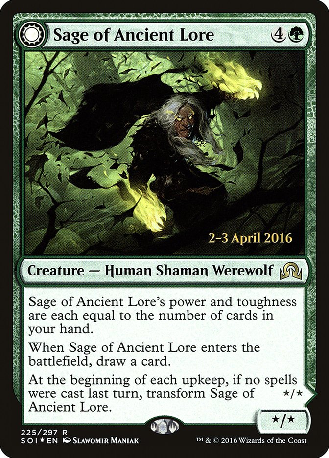 Sage of Ancient Lore // Werewolf of Ancient Hunger [Shadows over Innistrad Prerelease Promos] - Evolution TCG