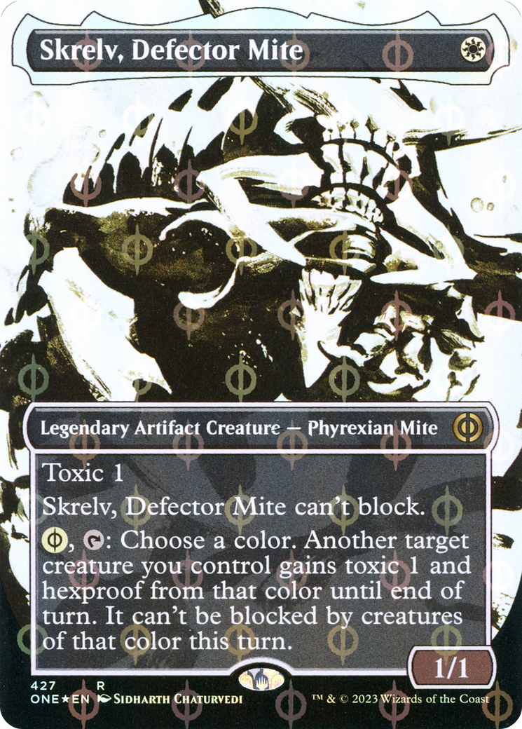 Skrelv, Defector Mite (Borderless Ichor Step-and-Compleat Foil) [Phyrexia: All Will Be One] - Evolution TCG
