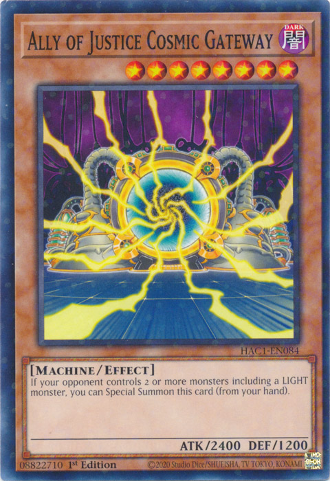 Ally of Justice Cosmic Gateway (Duel Terminal) [HAC1-EN084] Parallel Rare - Evolution TCG