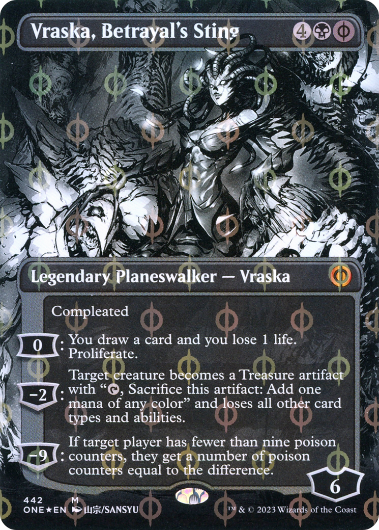 Vraska, Betrayal's Sting (Borderless Manga Step-and-Compleat Foil) [Phyrexia: All Will Be One] - Evolution TCG