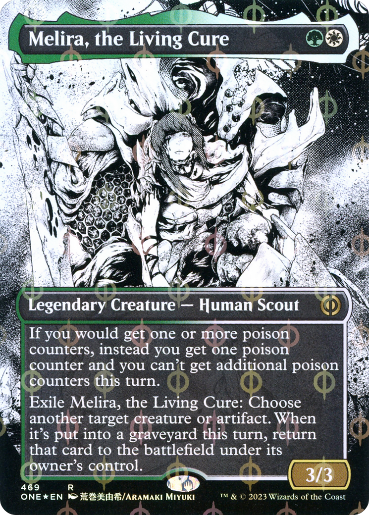 Melira, the Living Cure (Borderless Manga Step-and-Compleat Foil) [Phyrexia: All Will Be One] - Evolution TCG