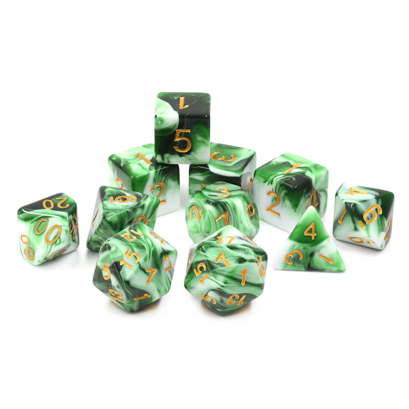 A&H Dice: Emerald White Jade - Poly 11 Die Set - Evolution TCG