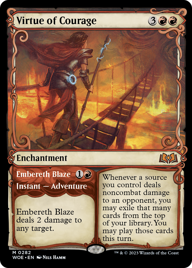 Virtue of Courage // Embereth Blaze (Showcase) [Wilds of Eldraine] - Evolution TCG