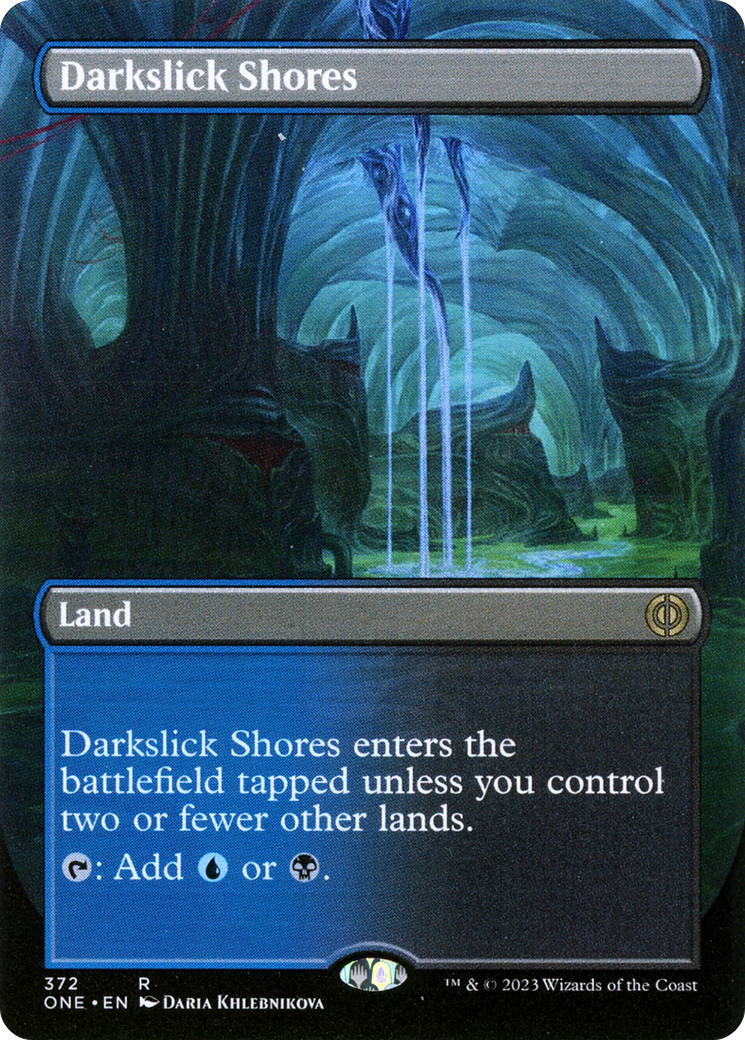 Darkslick Shores (Borderless Alternate Art) [Phyrexia: All Will Be One] - Evolution TCG