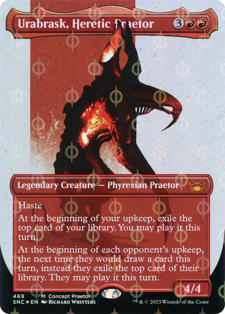 Urabrask, Heretic Praetor (Borderless Concept Praetors Step-and-Compleat Foil) [Phyrexia: All Will Be One] - Evolution TCG