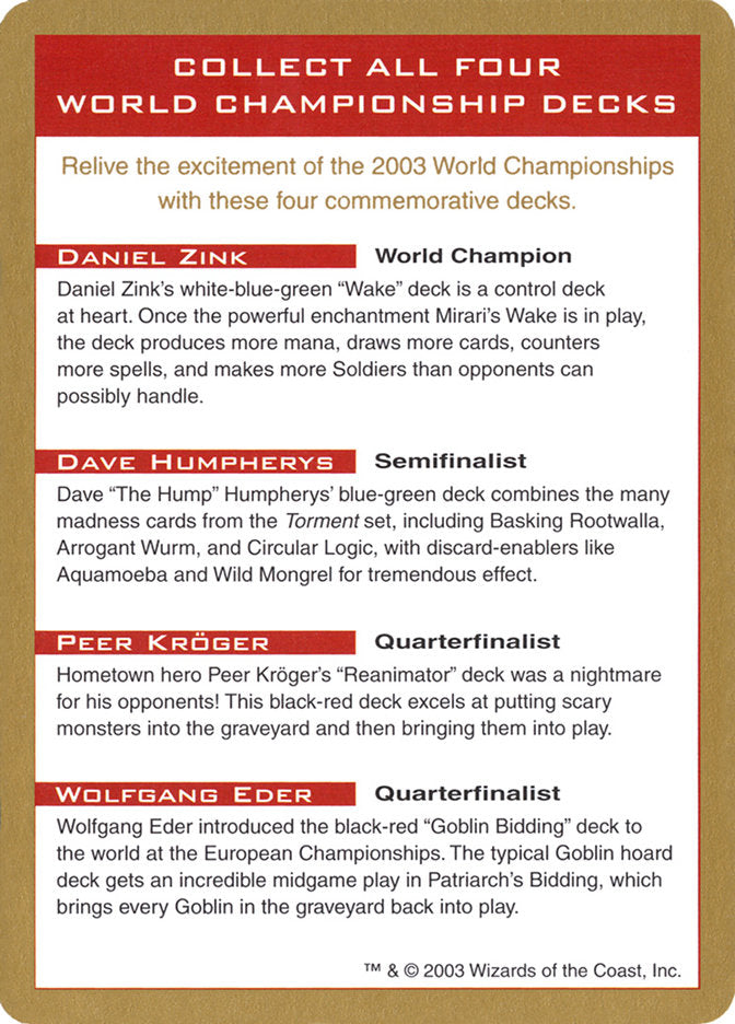 2003 World Championships Ad [World Championship Decks 2003] - Evolution TCG