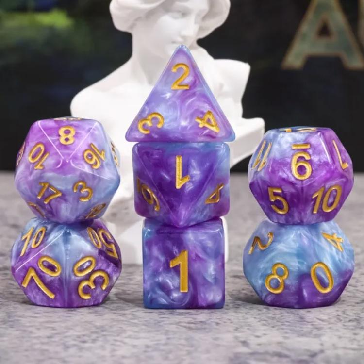 A&H Dice: Purple & Blue Marble - Poly 7 Die Set - Evolution TCG