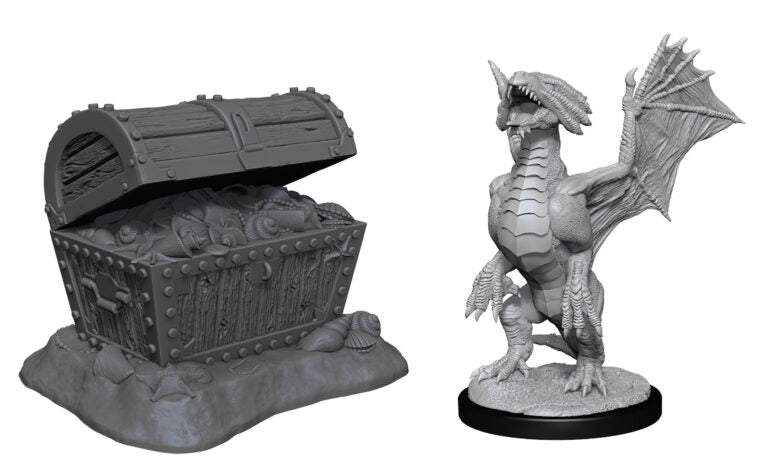 D&D Nolzur’s Marvelous Miniatures – Bronze Dragon Wyrmling & Pile of Seafound Treasure - Evolution TCG