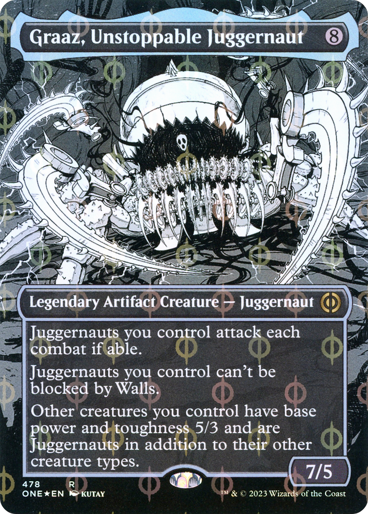 Graaz, Unstoppable Juggernaut (Borderless Manga Step-and-Compleat Foil) [Phyrexia: All Will Be One] - Evolution TCG